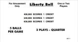 Score / Instruction Cards-LIBERTY BELL (Williams) Score cards (6)