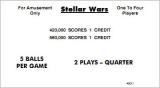 Score / Instruction Cards-STELLAR WARS (Williams) Score cards (6)