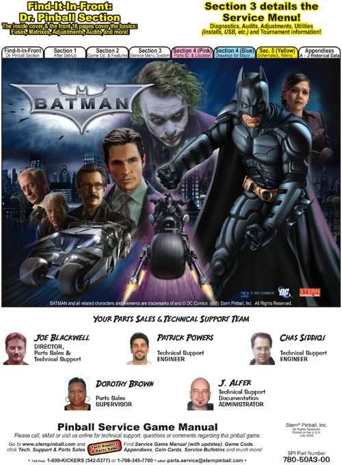 780-50A3-00 - Stern BATMAN THE DARK KNIGHT) pinball machine manual