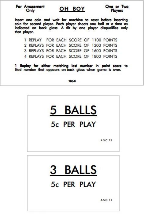 288-B - 2 Piece Score And Instruction Card Set For Williams 1964 OH BOY ...